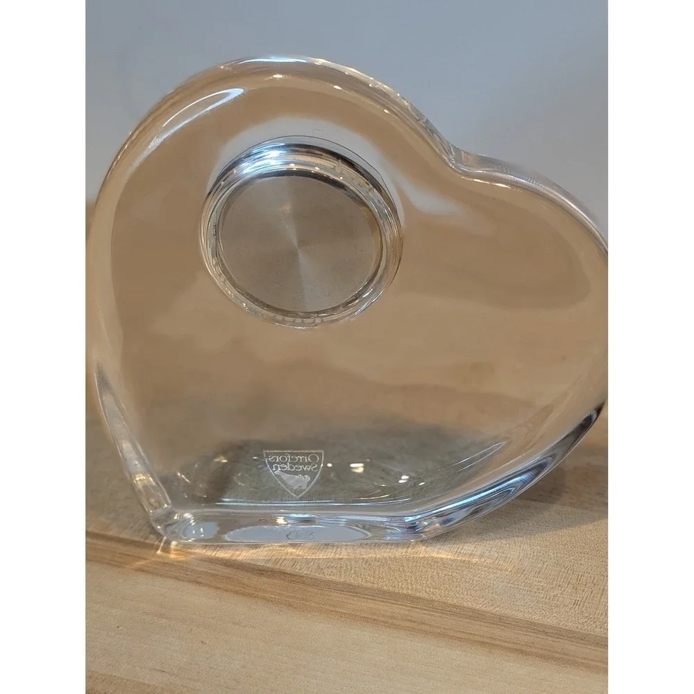 Orrefors Sweden‎ Crystal Heart Table Clock Quartz Desk Decor Valentine's Day E2